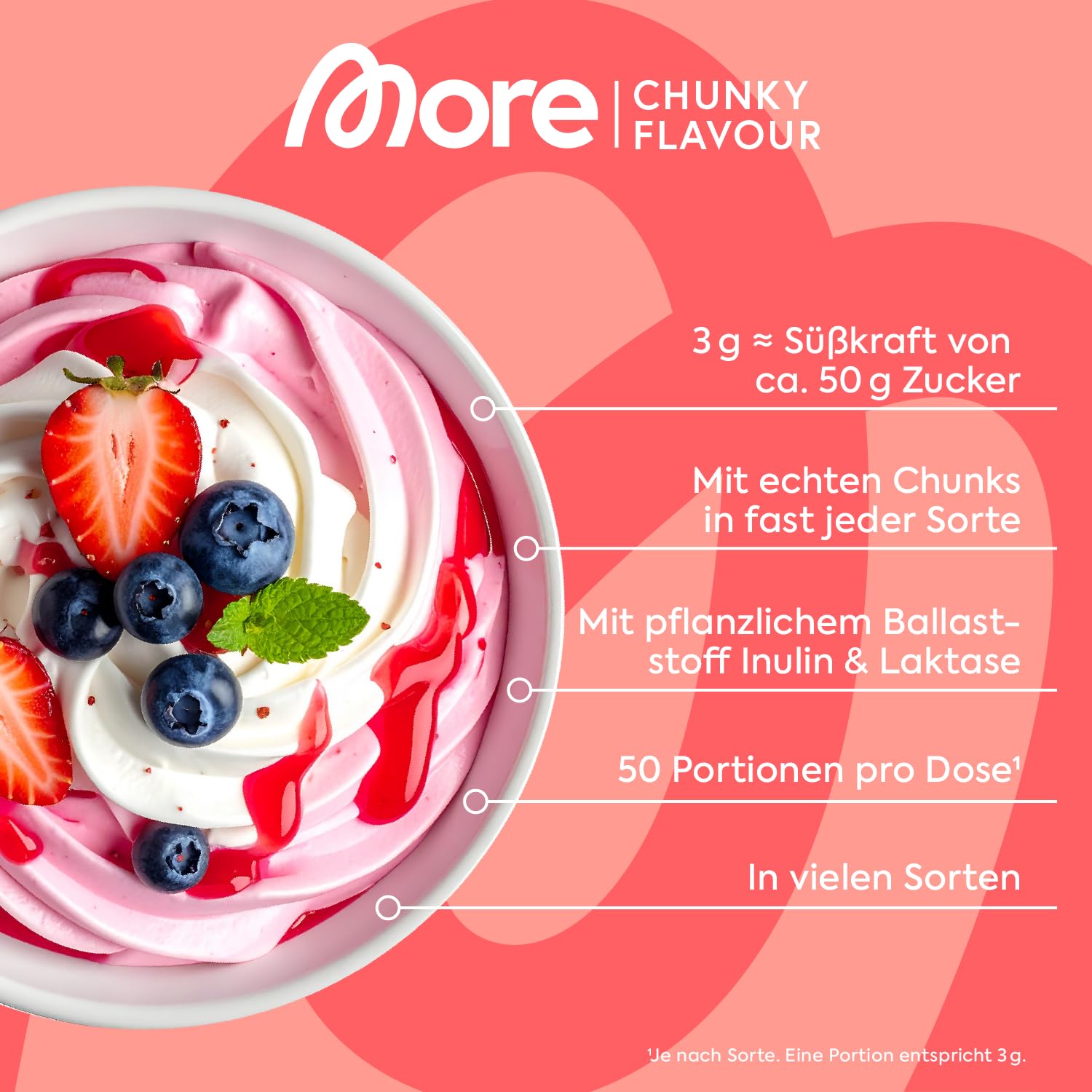 MORE Chunky Flavour, Fudge Brownie, 150 g, Geschmackspulver zum Süßen, ohne viel Zucker und Kalorien, mit Inulin und Laktase - made in Germany 3