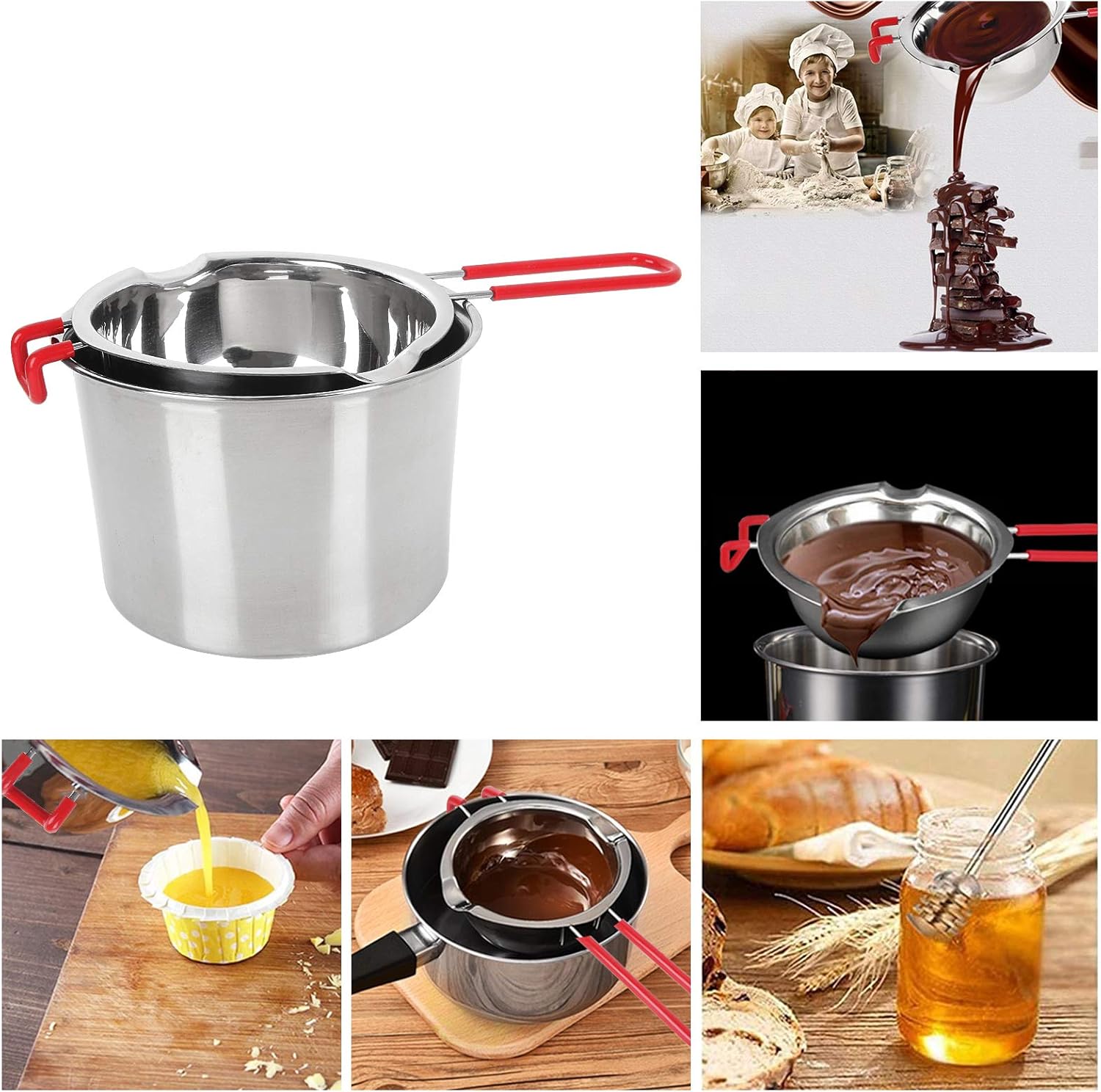 AHUNTTER 600ml (20oz) Double Boiler Large Capacity 304 Stainless Steel Melting Pot Set of 2 (Universal Insert & Bottom) for Butter Chocolate Cheese Caramel Soap Candle Making Wax Melting - Image 5