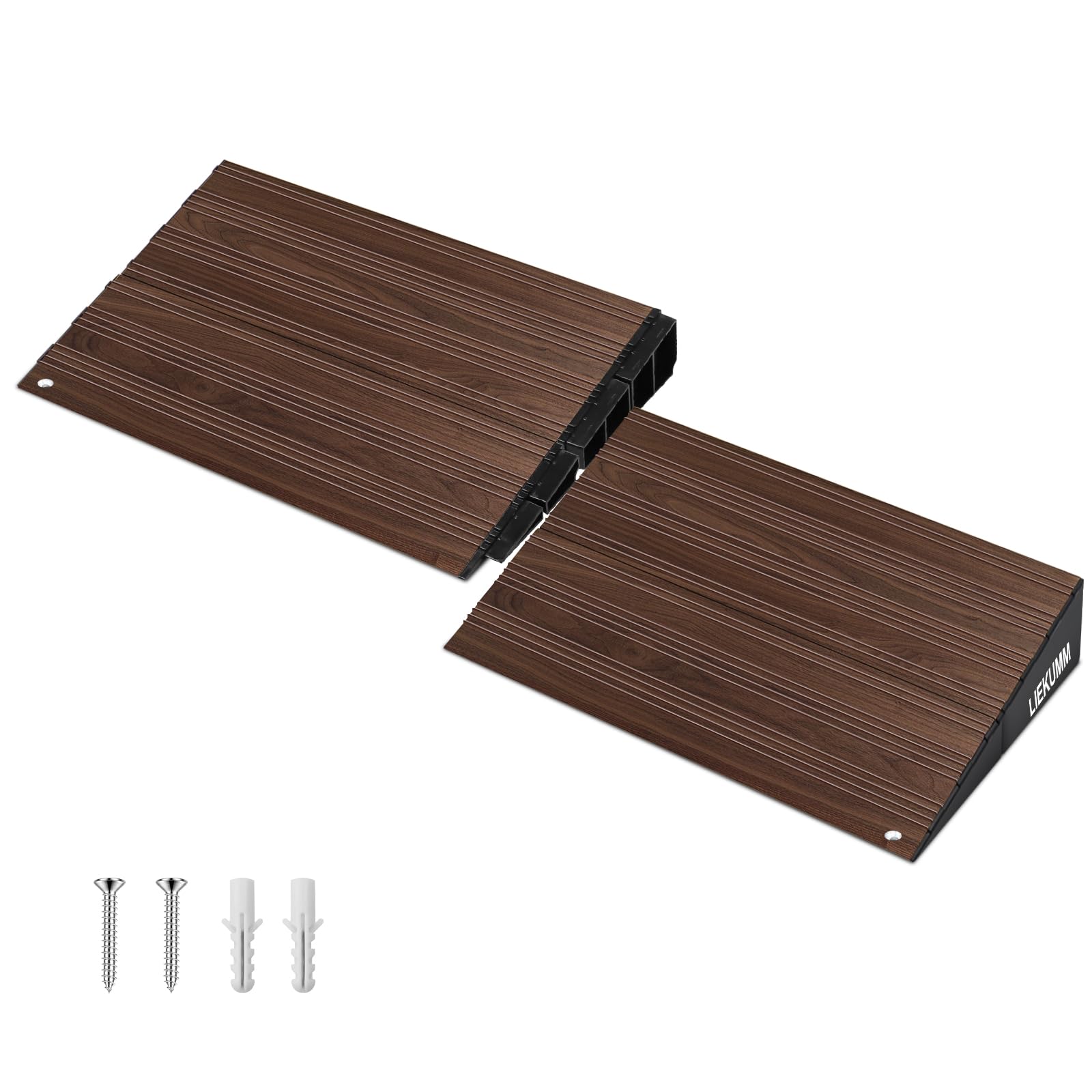 LIEKUMM Aluminium Wheelchair Ramp 5 cm Height, 2000 kg Load Capacity Detachable Threshold Ramp, Wheelchairs Ramps for Doorways, Steps, Ramps for Mobility Scooters, Trolleys, Dark Wood Grain