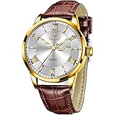 Taxau Mens Watches Luxury Dress Waterproof Leather Watch with Date Day Analog Quartz Large Number Wrist Watch Casual Classic Luminous Scales Big Face Easy Read Reloj para Hombre