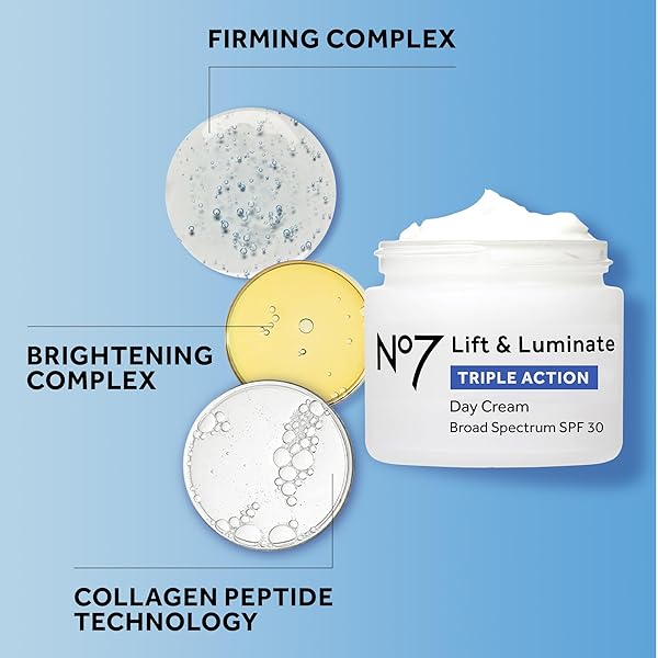 NO7 LIFT & LUMINATE TRIPLE ACTION FACE CREAM – FRAGRANCE FREE FACE MOISTURIZER WITH SPF 30 – FORMULATED WITH ANTI AGING COLLAGEN PEPTIDES & BRIGHTENING COMPLEX (1.69 OZ)