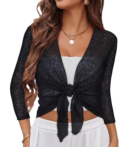 Women Summer Sheer Bolero Shrug Tie Front Chiffon Cropped