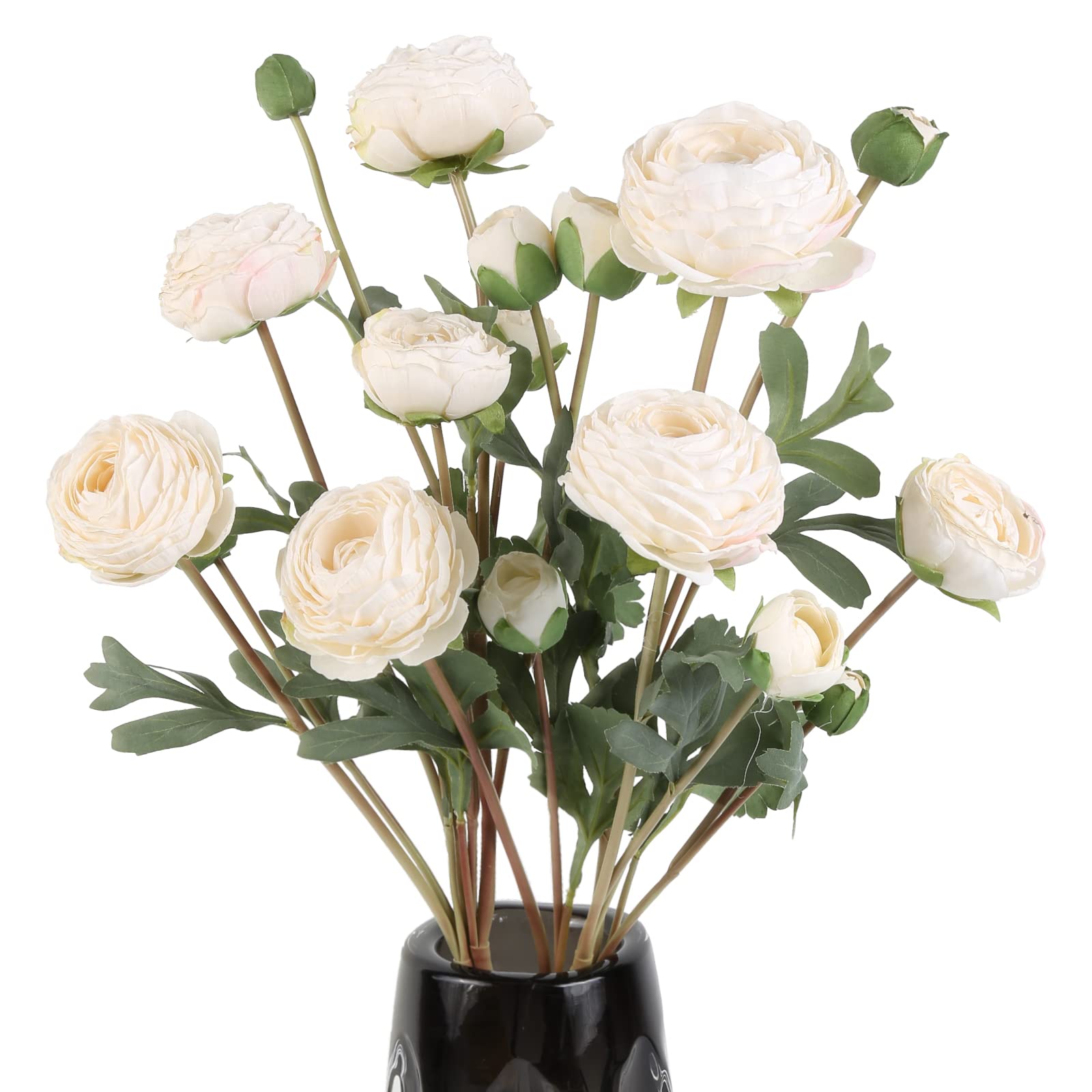 Photo 1 of White Artificial Ranunculus Flowers Bouquets,18 Heads Vintage Silk Flowers Buttercup Fake Flower Bouquets Arrangement for Wedding Bride Centerpiece Floral Party Home Office Decor(White)