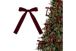 BOVVSKY 12PCS Red Velvet Bows for Christmas Tree, Garland Red Velvet Bows Ornaments for Christmas Tree with Gold Twist Ties（B)
