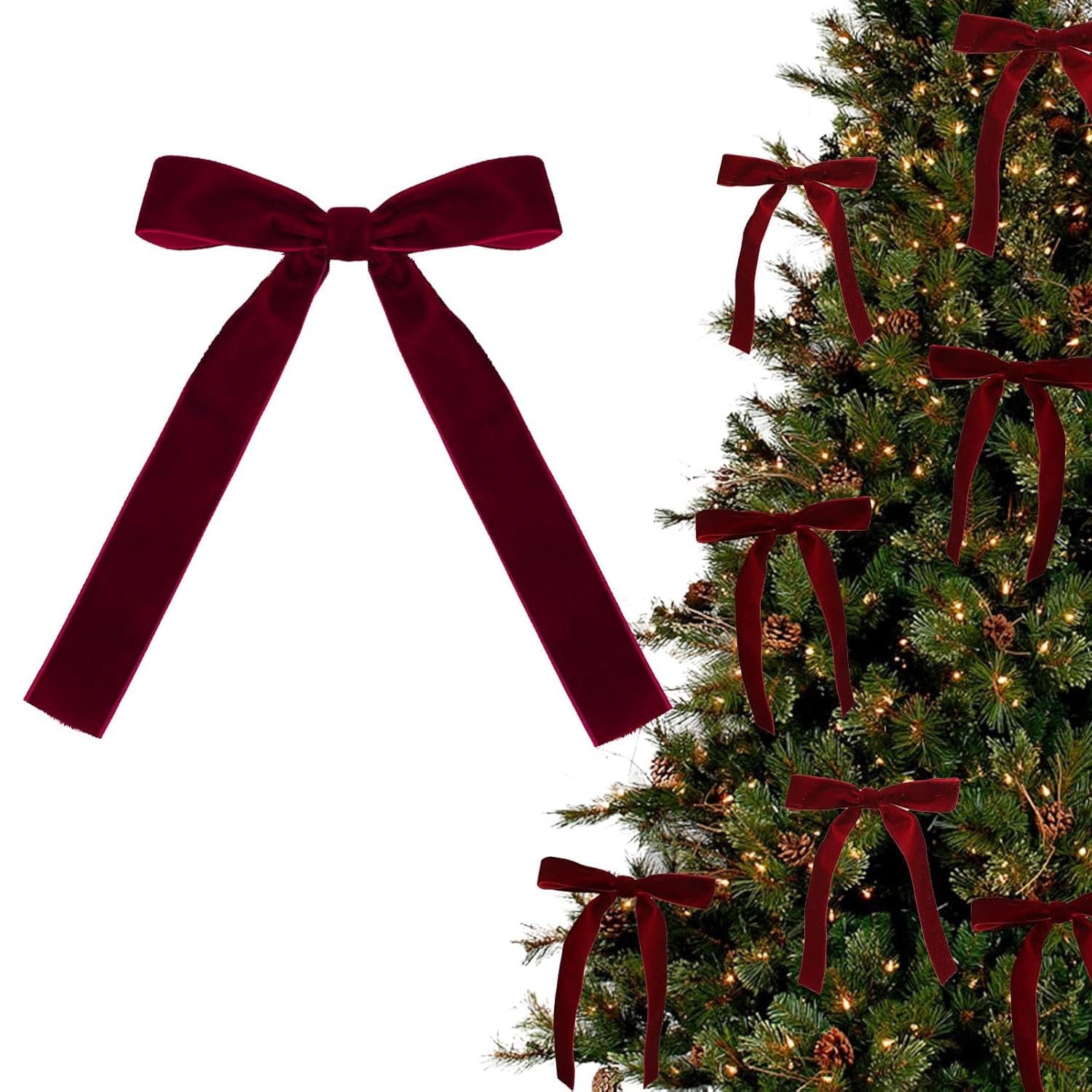 Photo 1 of 12PCS Red Velvet Bows for Christmas Tree, Garland Red Velvet Bows Ornaments for Christmas Tree with Gold Twist Ties?B)
