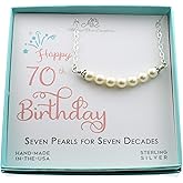 70th Pearl Bar Birthday Necklace for Her | 18" Sterling Silver Cable Chain | 6mm Pearl Jewelry |
