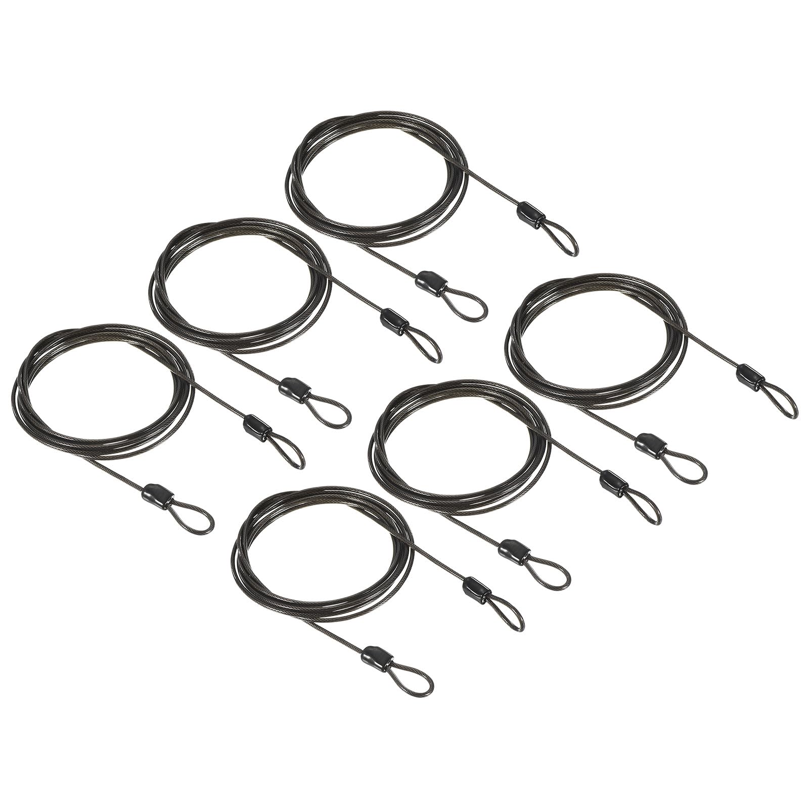 PATIKIL Security Cable 2.5mm x 2m/6.5ft, 6 Pack Coated Luggage Lock Wire Rope with Double Loop, Gray