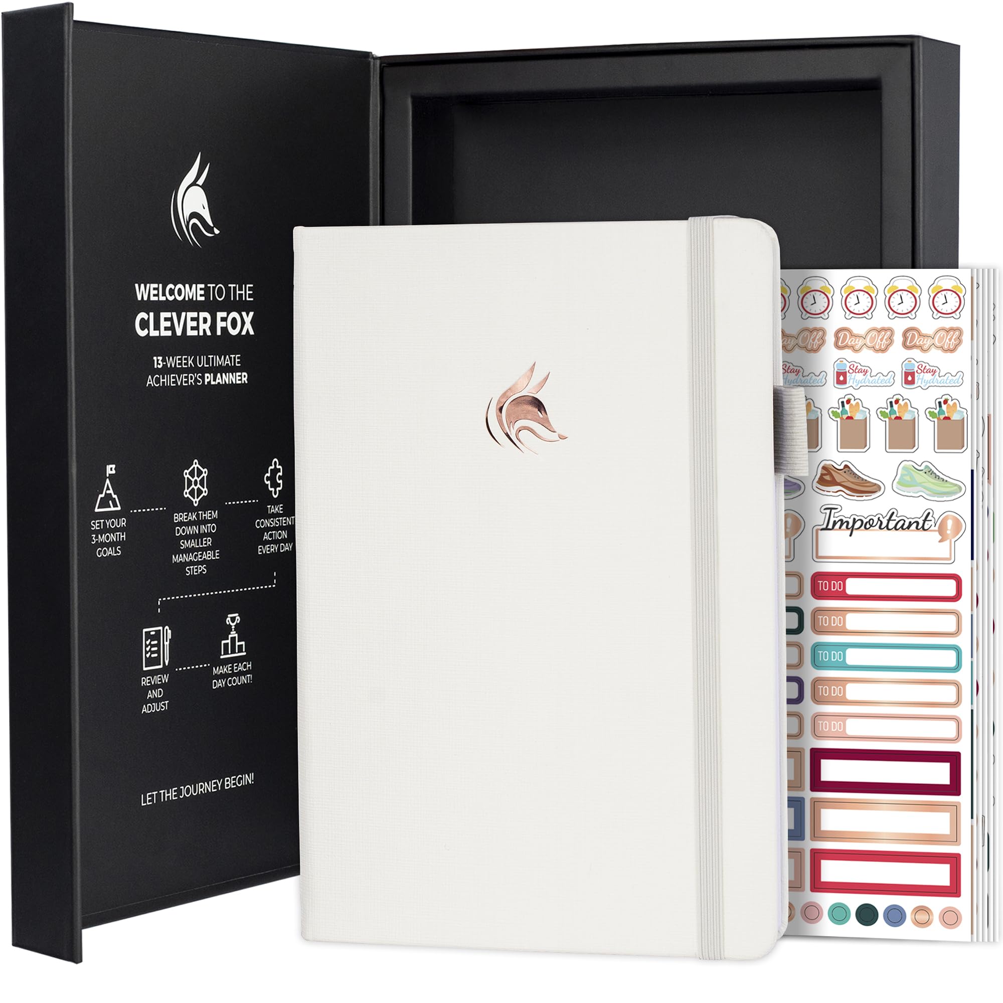 Clever Fox Ultimate Achiever’s Goal Planner - Focus & Productivity 90 Day Journal. Daily Weekly Monthly Planner Organizer & Hourly Schedule Notebook - Undated, Hardcover, A5 Size, Pearl White — image 1