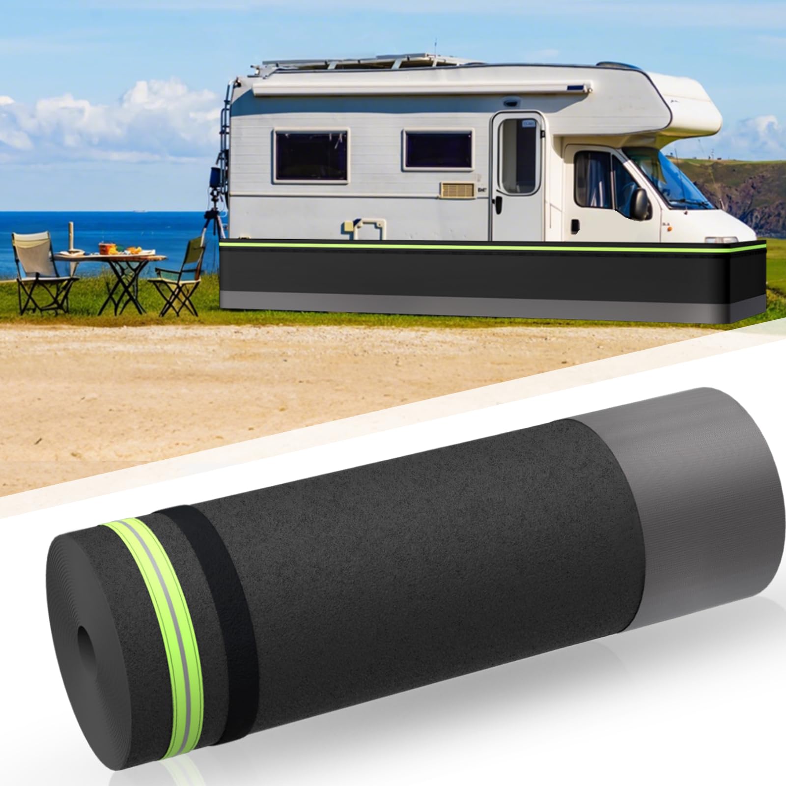 Photo 1 of Fnylotusr RV Skirting with Combination Lock, 65.6ft Lx2.6ft H Travel Wheel Skirt, Waterproof Polycarbonate Roofing Sheet, Connection of Tightly Protected Metal Plates (Black, 3.2 x85.3 ft)