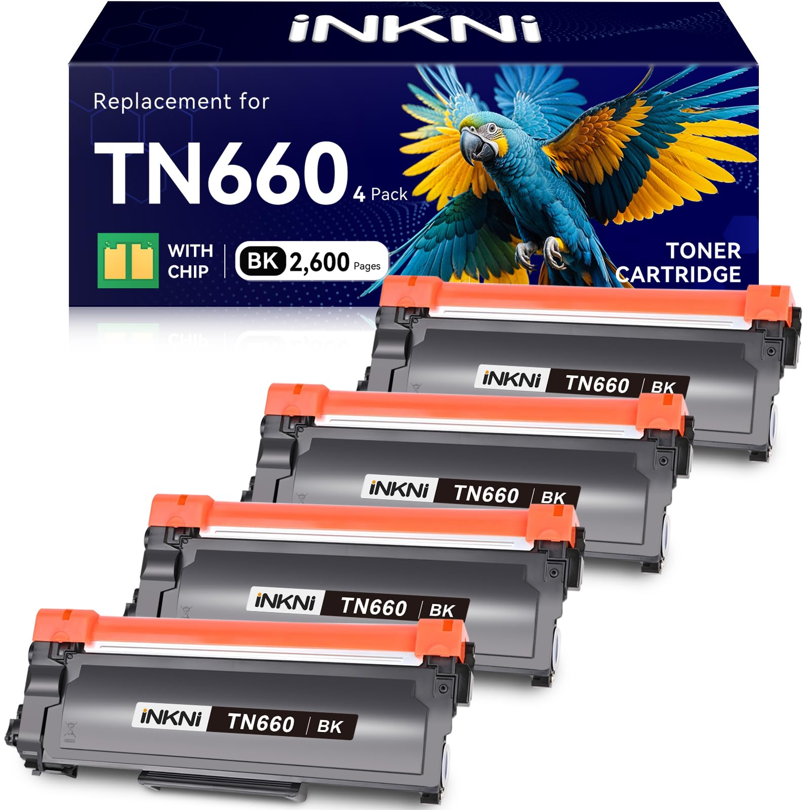 Photo 1 of InkNI Compatible TN660 Toner Cartridge Replacement for Brother TN660 TN630 High Yield Compatible for Brother HL-L2300D DCP L2540DW HL L2320D HL L2360DW HL L2380DW MFC L2700DW Printer (Black, 4-Pack)
