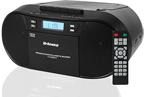 M-Amazup Boombox CD Player Portable, Cassette Player Combo with CD MP3 Bluetooth AUX TF USB FM Radio AC/DC Powered, Boom Box with Remote Control, Headphone Jack, Stereo Sound for Home,Kids,Gift