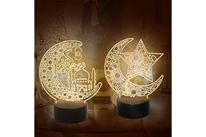 Ruidazon 2pcs Ramadan Decorations, Ramadan Mubarak Night Light with 3D Moon Lantern Star Ramadan Table Decor for Home Muslims Islamic Centerpieces EID Mubarak Gifts Eid Al Fitr Supplies