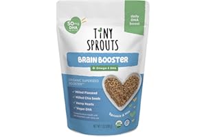 TINY SPROUTS ORGANIC SUPERSEED BOOSTERS Superseed Organic Milled Chia, Flaxseed and Hemp Heart Brain Booster with Vegan Omega-3 DHA S Prebiotic Fiber Protein Gluten Free Seeds for 6M+ Babies Toddlers & Kids (7oz x 1 Pack)