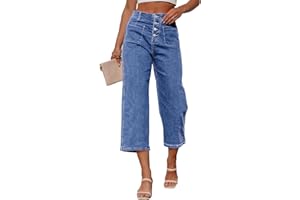 Sidefeel Women's Wide Leg Jeans High Waisted Stretchy Capri Pants Loose Denim Pants
