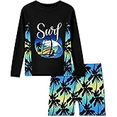 Ghteas Boys Two Piece Rash Guard Swimsuits Kids Long Sleeve Printed Swimwear Sets Quick Dry Bathing Suit Boys 4-12 Years