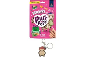 DN Essentials Holiday Treat Bundle, Bonkers Holiday Cat Treats with Catnip and Turkey Flavor, Freeze-Dried, 5 Pack with Gingerbread Cat-Keychain, Stocking Stuffer