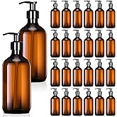 Tessco for You 24 Pcs Amber Soap Dispenser Empty Plastic Pump Bottles Refillable Shampoo Container for Hand Sanitizer Soap Lotion Body Wash Conditioner Bathroom Travel, 16.9oz