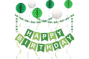 FQZYLCH Green Birthday Decorations, Green and White Happy Birthday Banner, Happy Birthday Decorations for Women Men Girls Boys