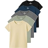 Real Essentials 5 Pack: Girls' Cotton Short Sleeve Crew Neck T-Shirt - Athletic Tee Shirt for Teens Kids Youth (Ages 4-16)