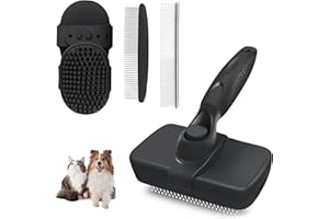 AUSRKI Self Cleaning Shedding Brush - 5-in-1 Professional Pet Grooming Kit Skin Friendly Grooming Tool for Dogs, Cats, and Puppies, Deshedding and Hair Removal for Long and Short Haired Pets, Black