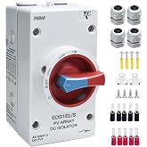 Solar Disconnect Switch 4-Pole DC 1500V 32A Isolator Solar Switch with Enclosure for Rooftop Solar Systems, RVs Waterproof IP66 Red