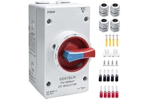 ZJWZJH Waterproof IP66 Solar Disconnect Switch 4-Pole Red DC1500V 32Amp Isolator Solar Switch with Enclosure for Rooftop Solar Systems, RVs and Boat