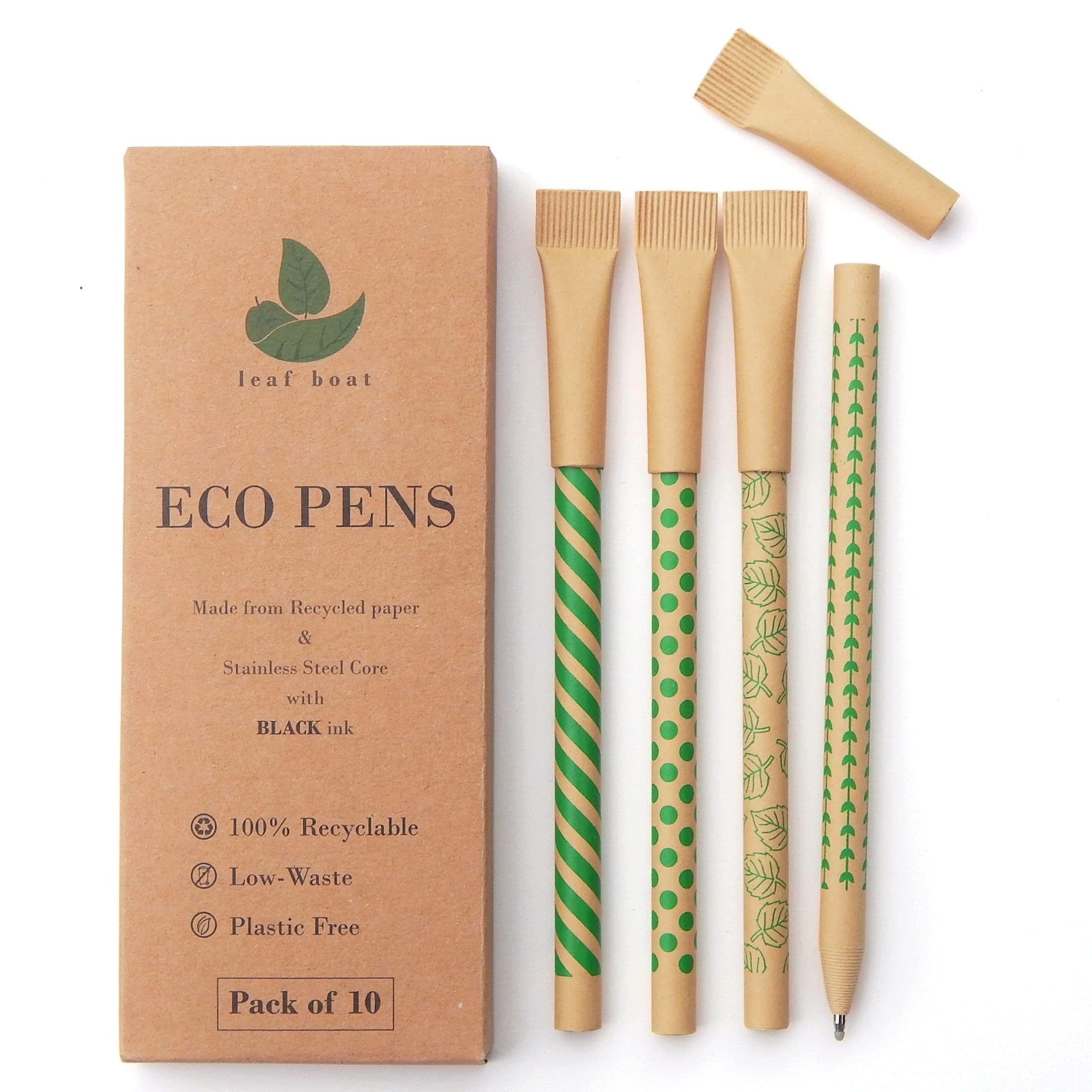 leaf boat Eco Friendly Paper Pens/Pack of 10 or 24 with Metal Ink Chamber/Low Waste gift/Biro Pens/Black/Recyclable/Eco Friendly Products/Stationery/Paper Packaging/Zero Waste/Plastic Free