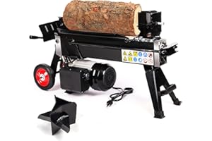 AESRAOU Electric Log Splitter 5 Ton Wood Splitter Hydraulic Ram Electric Firewood Splitter with Steel Wedges