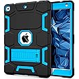 CCMAO iPad 9th Generation Case, iPad 8th/7th Generation Case, iPad 10.2 2021/2020/2019 Case with Kickstand, Heavy Duty Shockproof Hybrid Three Layer Protective Cover for Kids Boy Girl, Black+Sky Blue