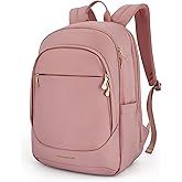 LIGHT FLIGHT Travel Backpack for Women, 15.6 Inch Laptop Backpack with USB Charging Hole, Water Resistant College Bookbag, Large Capacity Black Computer Backpacks for Work, Dull Pink
