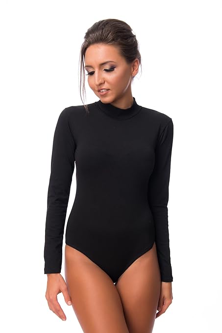 Evoni Langarm-Damenbody | Overall Bodysuit mit Halbkragen | Verschluß-Haken Stilvoller Damen-Body mit Langen Ärmeln | Unterzi