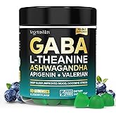 GABA L-Theanine Gummies, Sugar-Free Calm Gummies with L-Theanine, Ashwagandha,Valerian Root,Magnesium | Support Sleep,Stress Relief & Relaxation | GABA Supplement for Adult- Blueberry Flavor