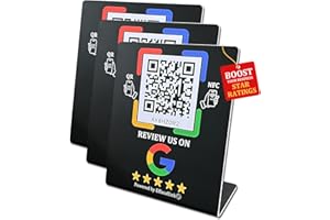 EFFASAFLINK Plastic Stand with NFC Chip & QR Code - Compatible with Google Review Page for Customer Reviews, No App, No Subscription, Boost Business Reviews, Small Business Essentials - Black 3pcs