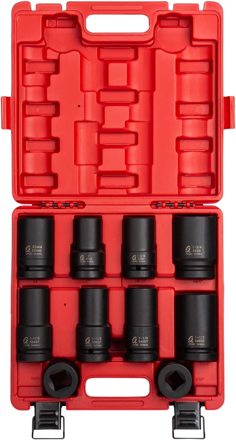 Sunex 5690A, 1 Inch Drive Heavy Duty Wheel Impact Socket Set, 10Piece