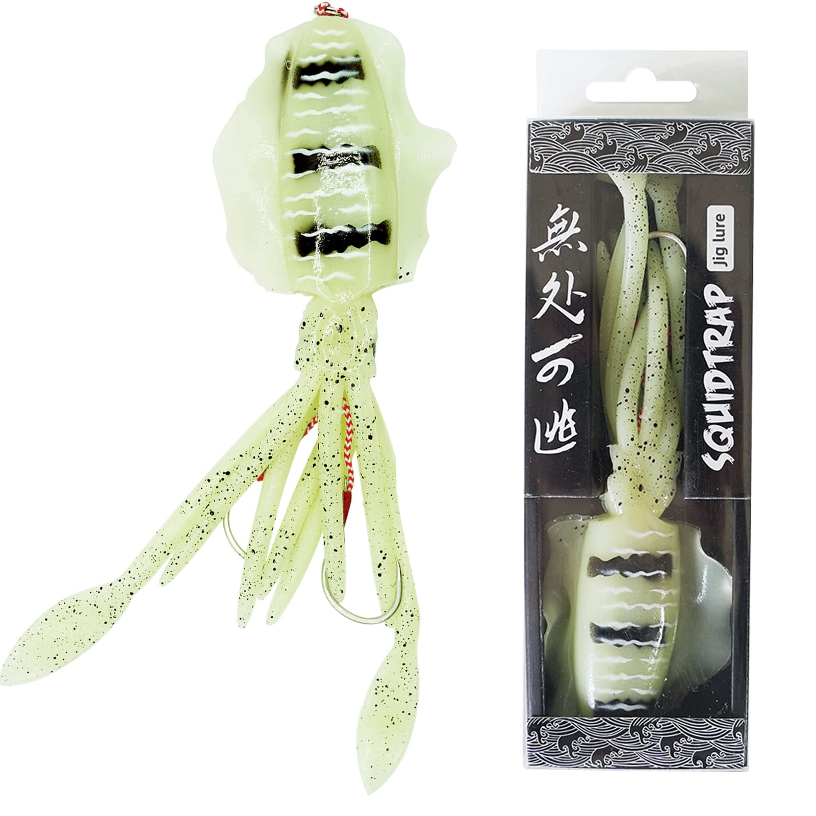 Squid Trap Fishing Lures for Saltwater Soft Artificial Rigged Squid Jig Trolling Lures with UV Glow Sea Offshore Fishing 7''/3.5 oz (C)