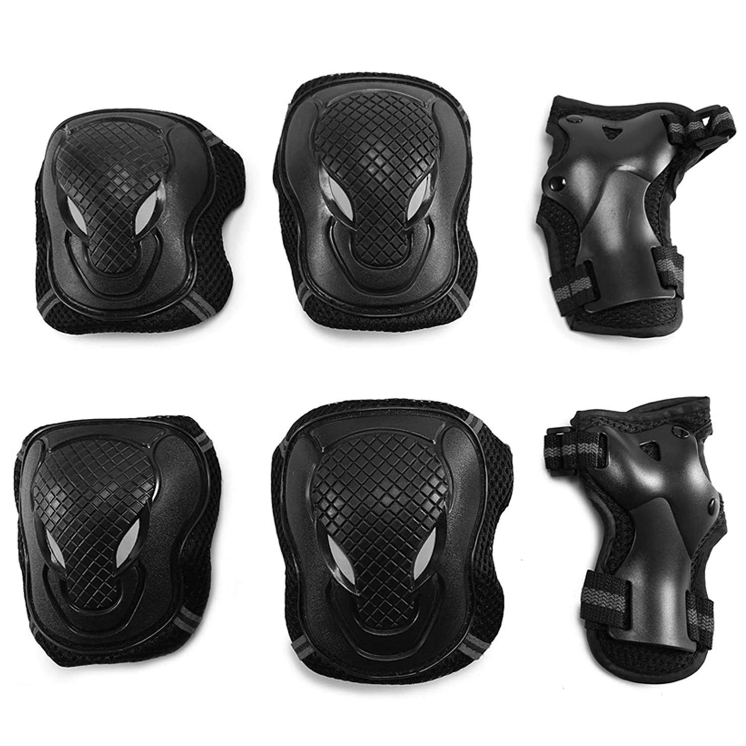 Adults Teens Kids Protective Gear Set 6 in 1 Knee Elbow Pads Wrist Guards Protection Safety Outdoor Sports Bike Skateboarding Riding Cycling Scooter Rollerblading Roller Skating (L-adult 60-75kg)