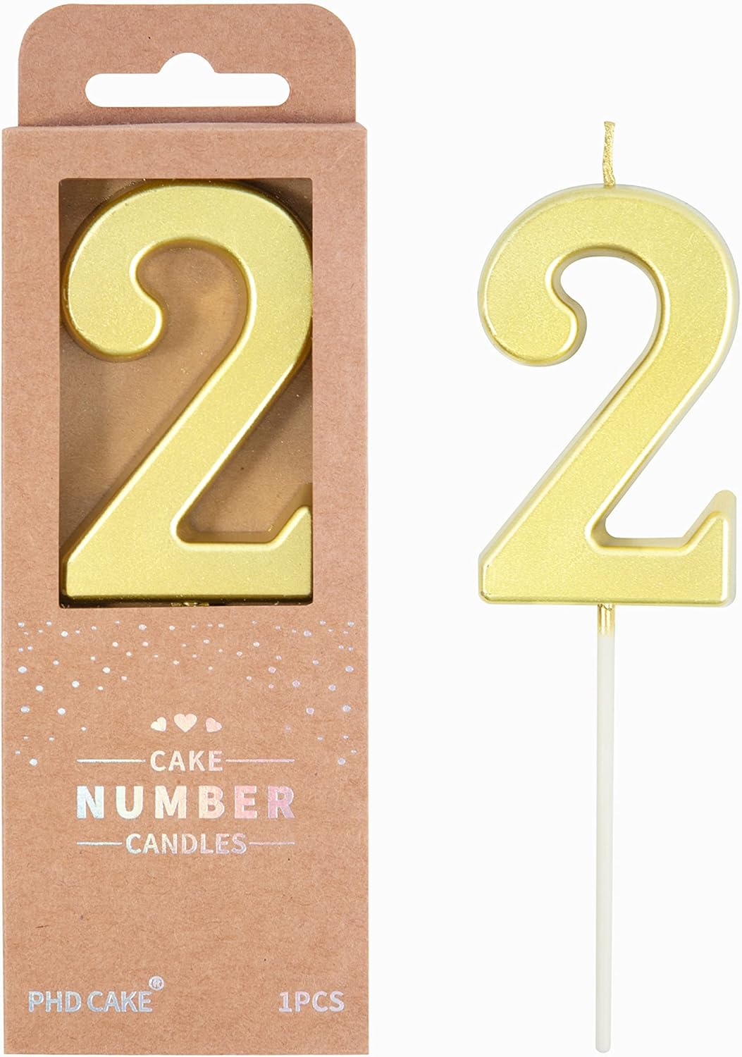 Candles & Holders - PHD CAKE 2.76 Inch Modern Gold 2 Number Birthday Candles, Gold Number Candles, Cake Number Candles, Party Celebration
