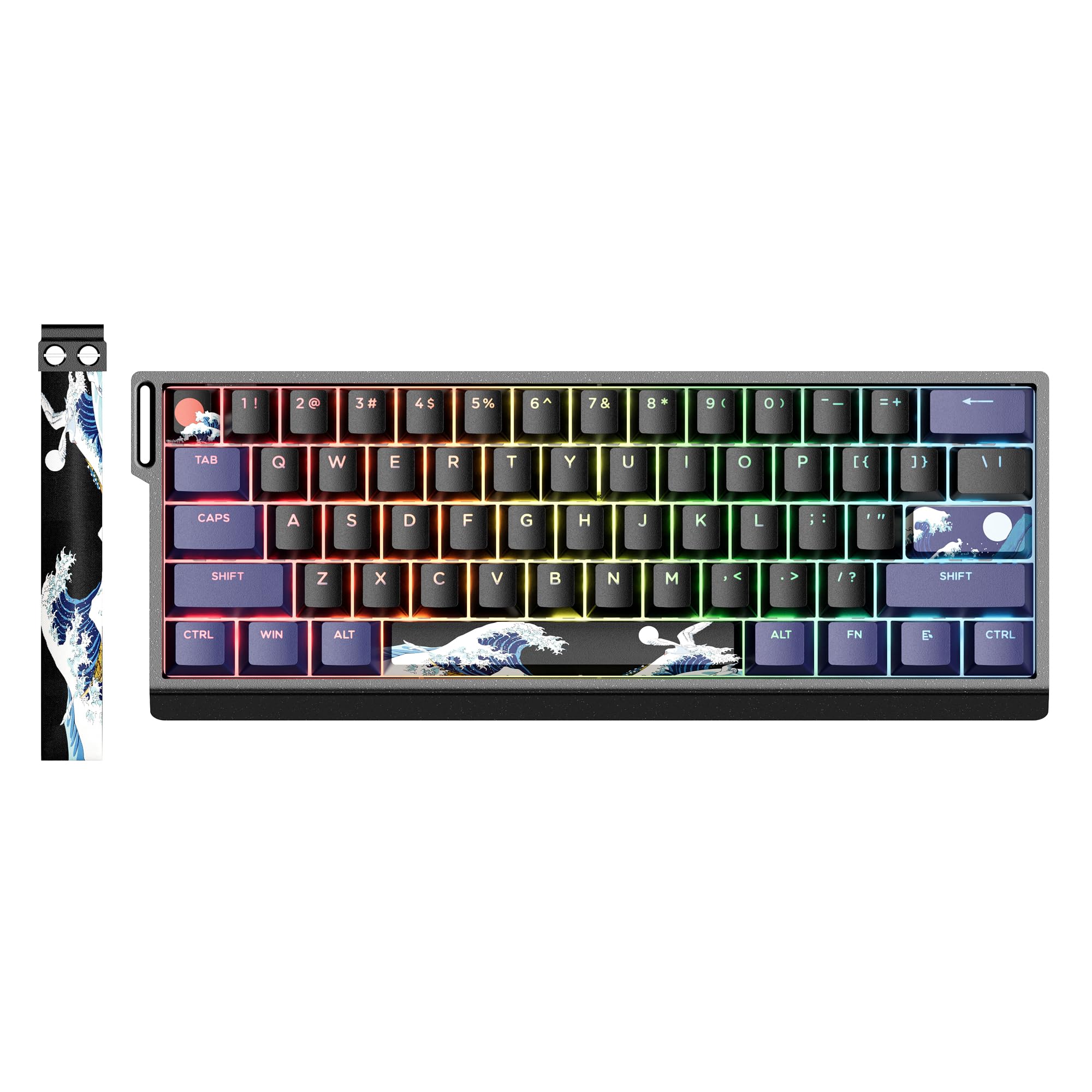 HITIME x XVX 60% Percent Keyboard with Strap, H61 Wired Aluminum Gaming Keyboard, Hot Swappable, Kanagawa Anime PBT Keycaps, RGB Backlit, Cherry Profile, Sound Absorbing Pads, Creamy Linear Switch