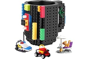 DEEXITO Build on Brick Coffee Mugs,Creative DIY Kids Party Cups with Building Blocks,Fun Novelty Gifts for Kids Childhood Adults Office Birthday Xmas,Black