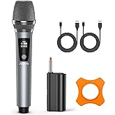 JYX Wireless Microphone, Professional UHF Metal Handheld Dynamic Mic System with Rechargeable Receiver 1/4''(6.35mm) Plug for Amplifier, PA System, Karaoke Singing, Wedding, Party, Speech, Class