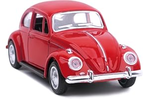 BERRY PRESIDENT Classic 1967 Volkswagen Vw Beetle Bug Vintage 1/32 Scale Diecast Metal Pull Back Action Drives Car Forward Car Model Toy for Gift/Kids (RED)