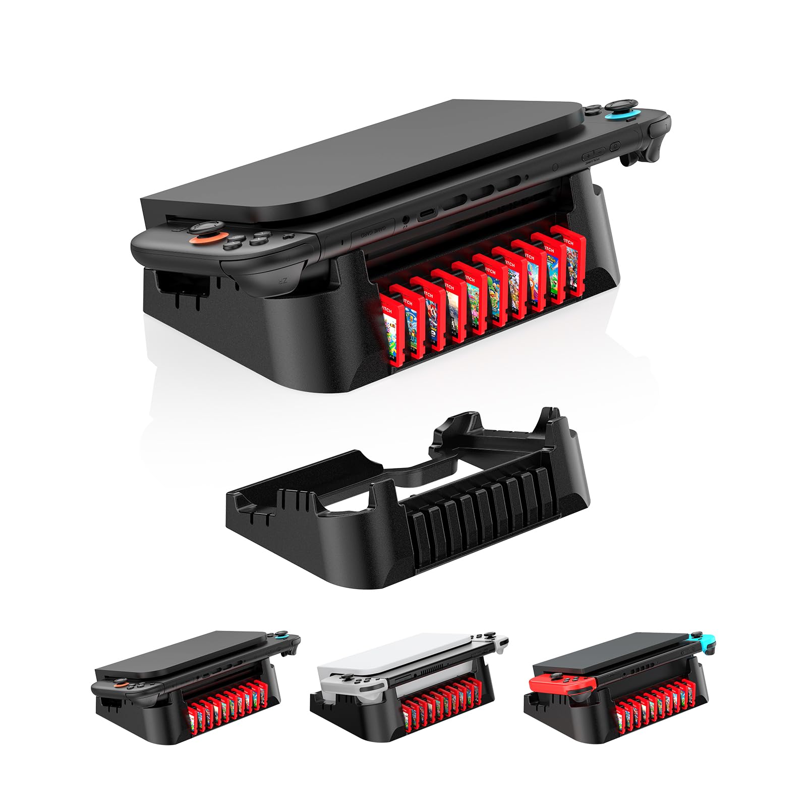 EJGAME Console Dock Horizontal Stand Storage Holder Compatible with Nintendo Switch 2/Switch OLED/Switch,with 10-Game Card Slots, Open-Back Airflow Design for Console Dock Setup