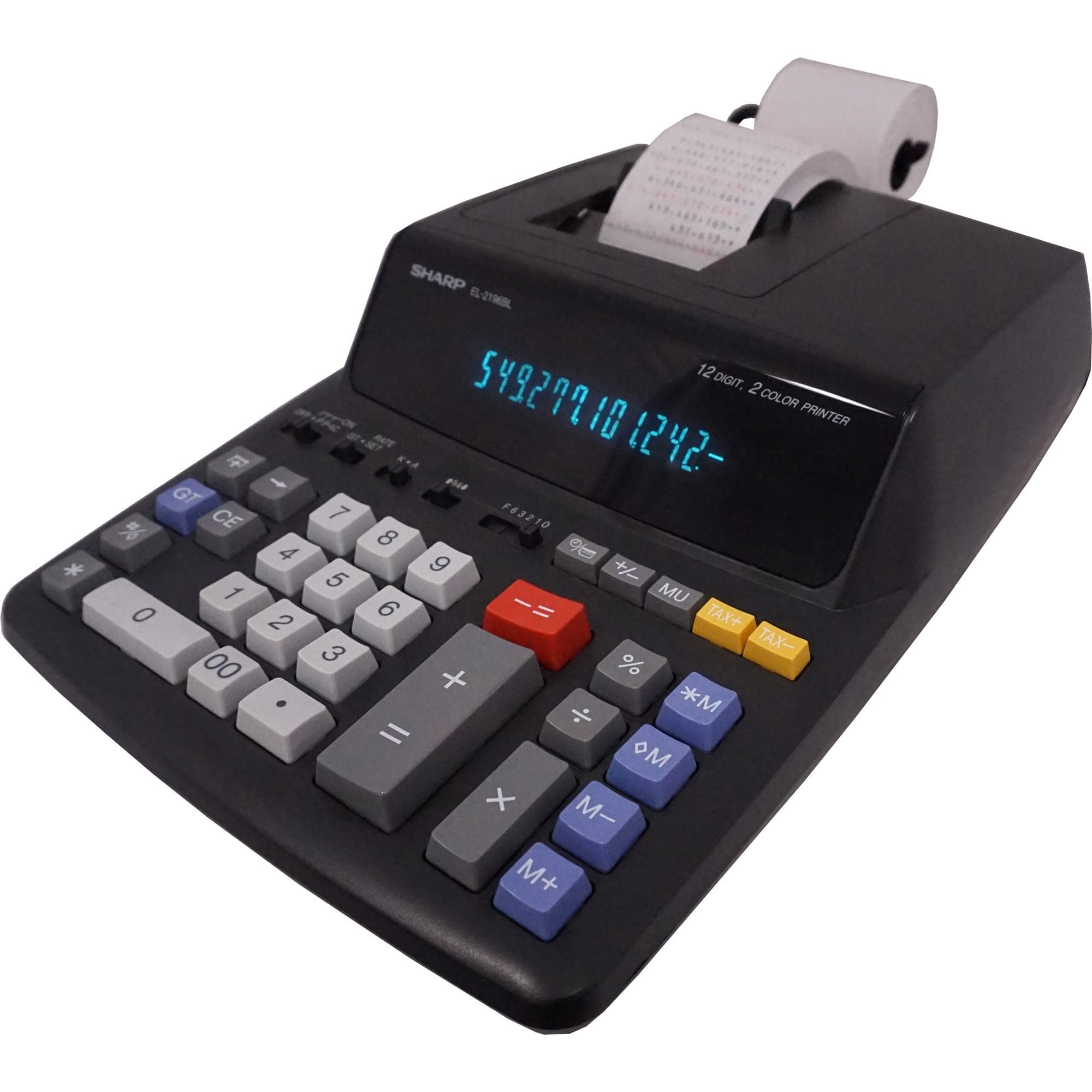 Sharp 12-Digit Print Calculator Desktop Size Adding Machine, Perfect for Everyday Use and Office, Bright, Large Easy-to-Read Numbers on Both The Display and The Two-ColorPrinted Tape (EL2196BL)