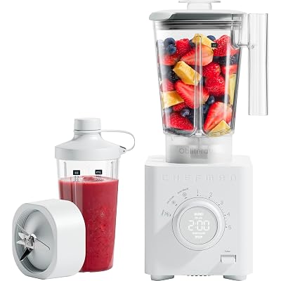 Chefman Obliterator 48 oz Countertop Blender for Smoothies, 1380W Motor to Crush Ice, Nuts, and Frozen Fruit with Stainless Steel Blade, Auto Blend Function, Includes 20 oz Travel Jar