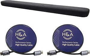 Yamaha YAS-109 2-Channel Sound Bar with Dual Built-in Subwoofers and Alexa Built-in, Black Bundle with 2 Pack H&A High-Speed HDMI 2.0 Cable with Ethernet 6 Feet