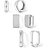 Florideco 3Pairs Chunky Hoop Earrings Set 14K Gold Plated Hoops Earrings for Women Trendy Small Thick Huggie Hoops Earring Lightweight Silver Plated Hoop Earring Sets for Multiple Piercing