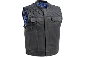 First Mfg Co Upside Leather Motorcycle Vest for Men Riding Club Biker Men Vest, Snap And Zip Closure