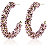 TaYolnFaSo Sparkly big Hoop Earrings For Women Statement Oval Rhinestone 18K Gold Plated Chunky Earrings Dainty Lightweight Earrings Trendy Jewelry
