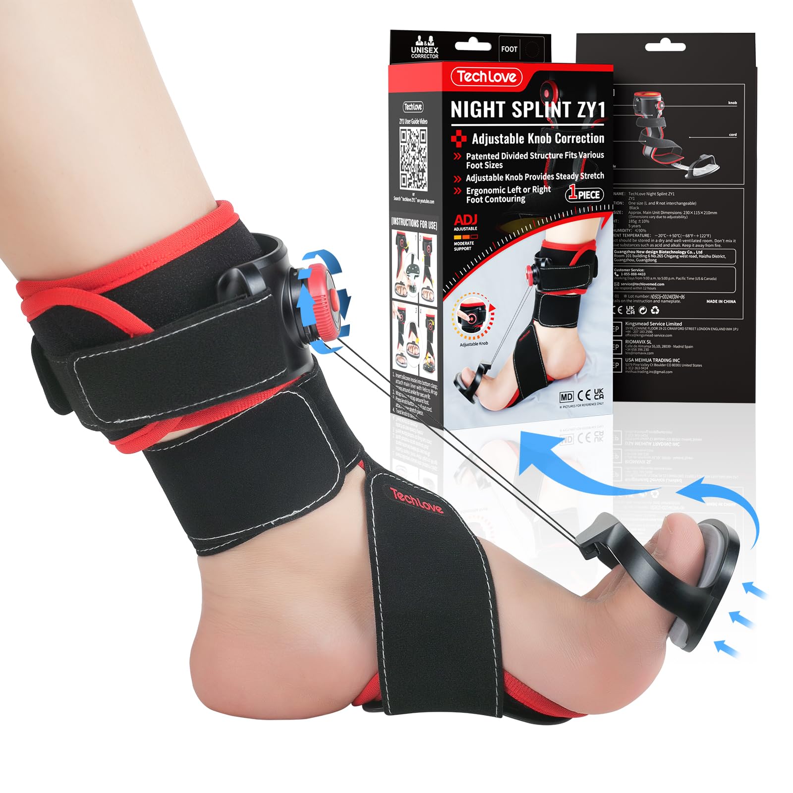 Photo 1 of Tech Love Plantar Fasciitis Night Splint - Patented Plantar Fasciitis Brace, Plantar Fasciitis Relief for Men Women with Adjustable Size & Ice Pack for Achilles Tendonitis, Heel Pain | Left Foot