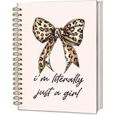 ICEWHITEY Cheetah Leopard Print Bow Notebook Journal Gifts for Women Girls,I'm Literally Just a Girl Leopard Print Spiral Notebook,Pink School Office Supplies, Supplies 5.5x8.3 Inch